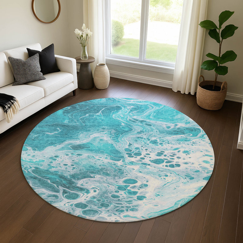Tapis abstrait Varroville AMF1705 lavable à la machine de qualité supérieure, Rond 8 pi