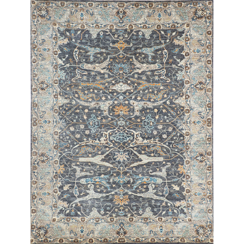 Tapis gris anthracite et argent noué à la main de haute qualité, Rectangulaire 8 pi x 10 pi