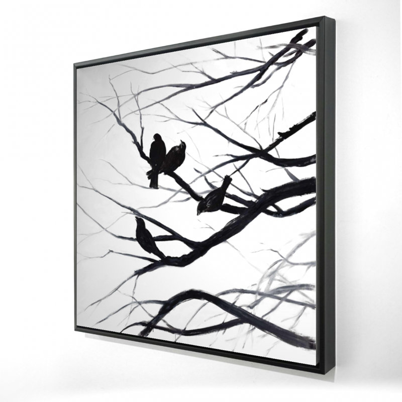 "Silhouette d'oiseaux et de branches", H 24 po x l 24 po