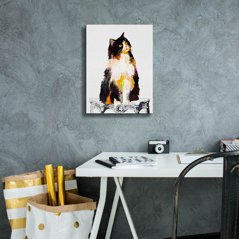 Art mural sur toile Epic Graffiti «Watercolor Cat On Table B» par Jean Plout, H 16 po x l 12 po x P 0,75 po