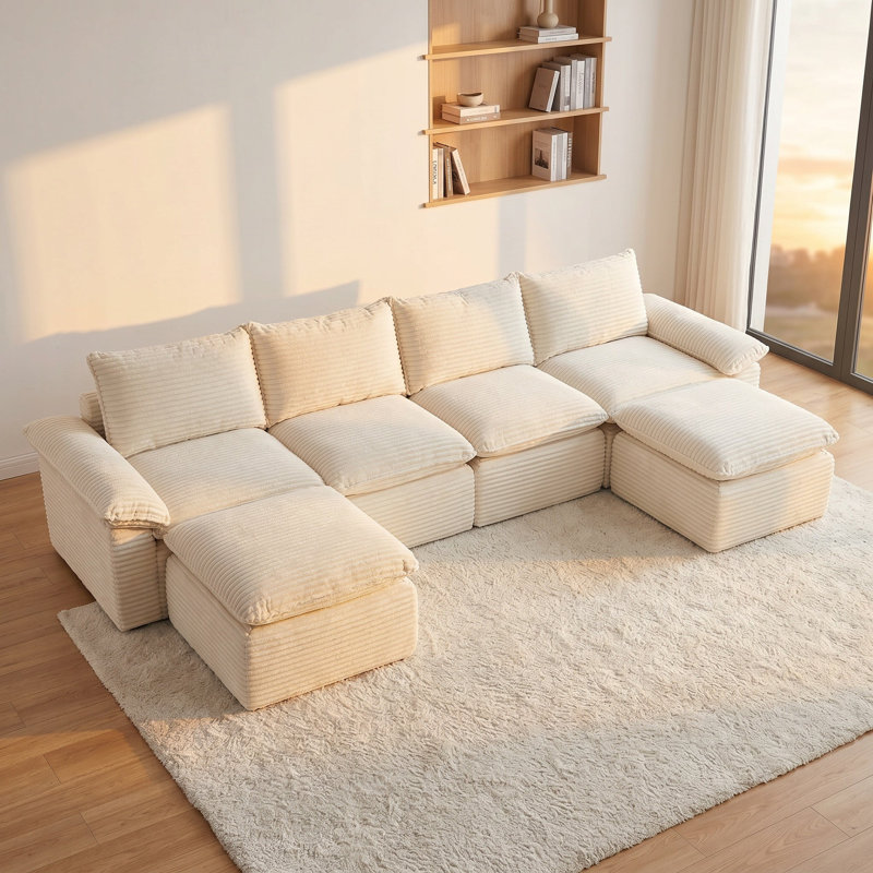 Canapé moderne en velours côtelé, librement combiné et offrant une expérience d'assise confortable, pour les appartements modernes