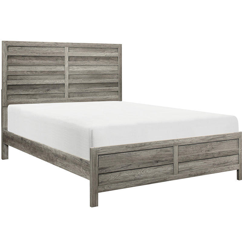 Lit pour grand lit rustique gris vieilli avec tête de lit et rails en bois et composants d'ingénierie, lit gris, Gris