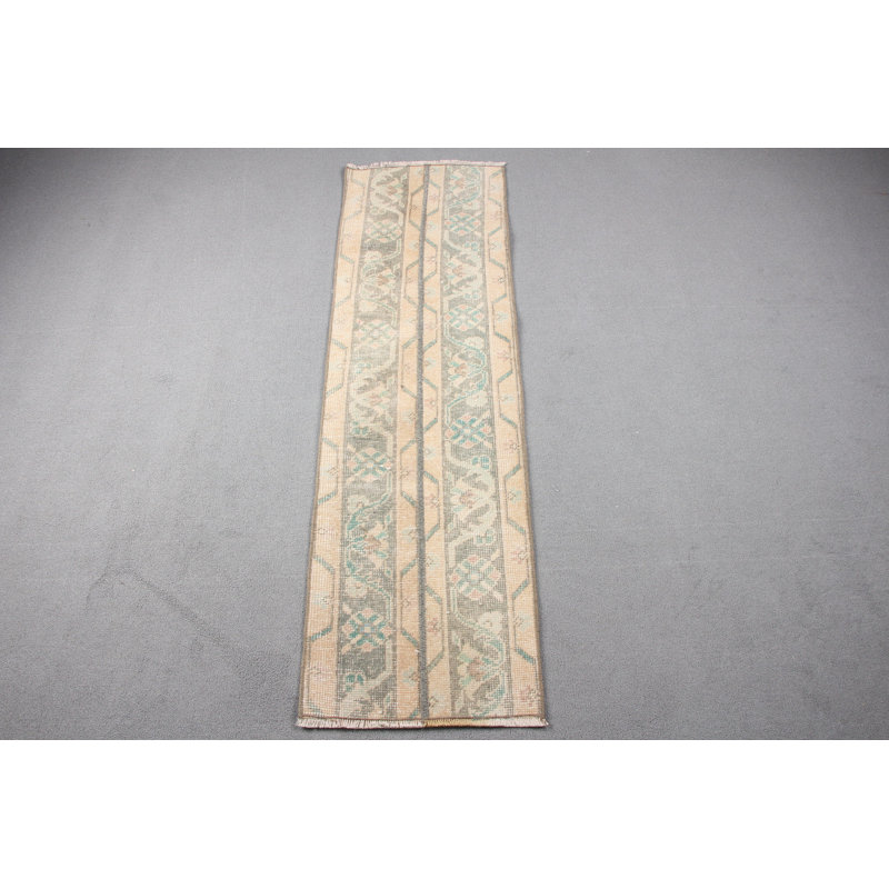 Handcrafted Turkish Patchwork Oushak Rug in Beige for Vintage Styled Kitchen or Bohemian Decor