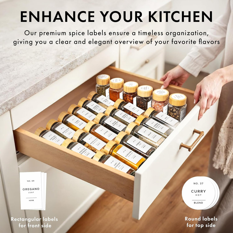 Pots à épices carrés avec couvercle en bois de bambou (paquet de 24) pots à épices avec insert Shaker, Blanc