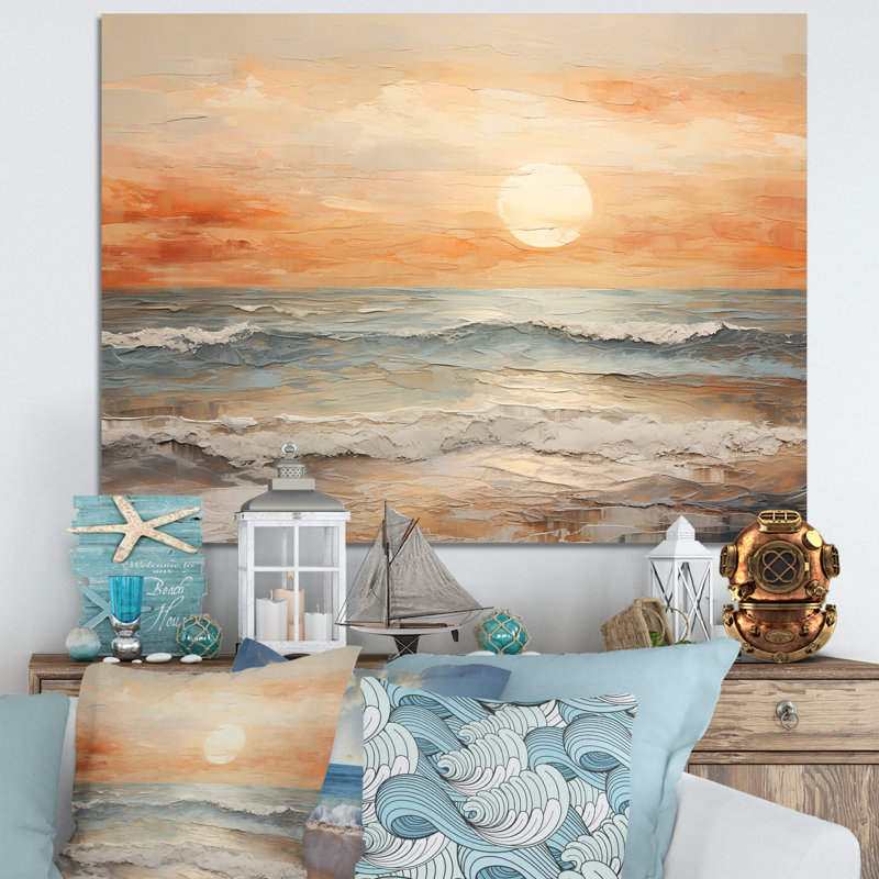 Art sur toile, coucher de soleil sur la plage, H 12 po x l 20 po x P 1 po, Toile tendue