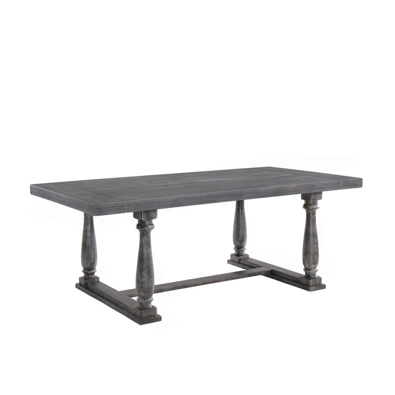 Table de salle à manger en chêne gris patiné, H 31 po x l 42 po x P 84 po, Bois d'hévéa + chêne + panneau de fibres à den
