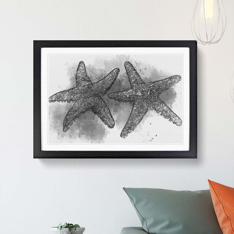 Two Starfish in Abstract - Picture Frame Graphic Art Print, Black Framed, 62cm H x 87cm W x 2cm D