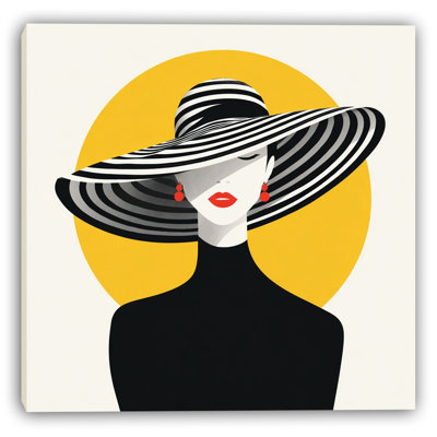 Art de la mode avec un chapeau large et une décoration jaune sur toile tendue