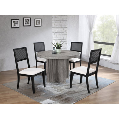Cousar 57" Ripple Dining Table & Robin Dining Set In Dove Gray/ Black Finish
