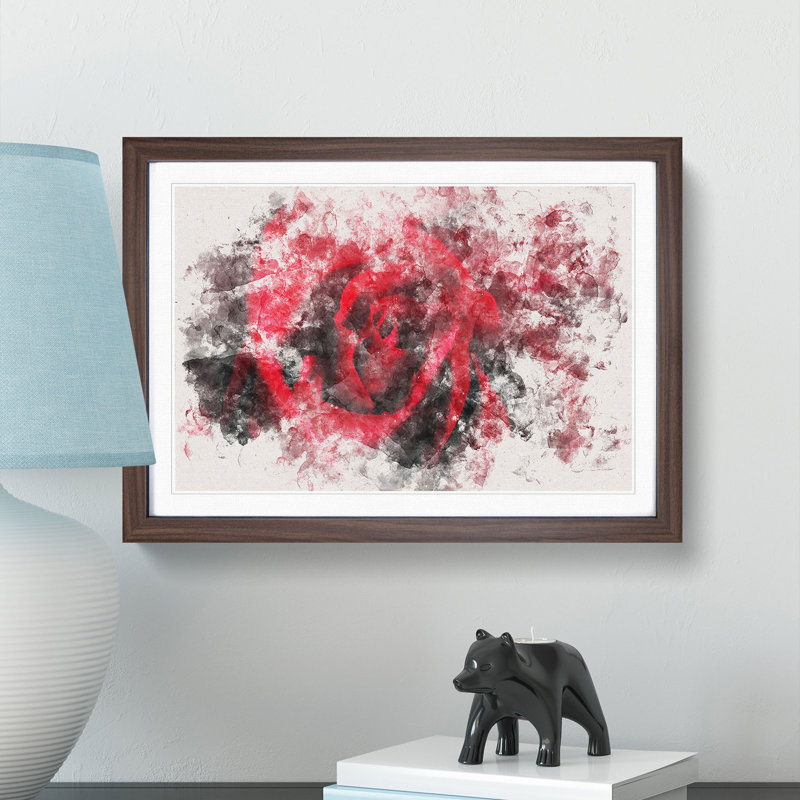 Drops Upon A Red Rose - Picture Frame Painting, Walnut Framed, 40cm H x 60cm W x 2cm D