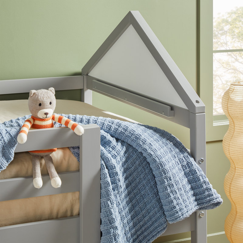 Lit mezzanine bas contemporain en bois massif, Gris