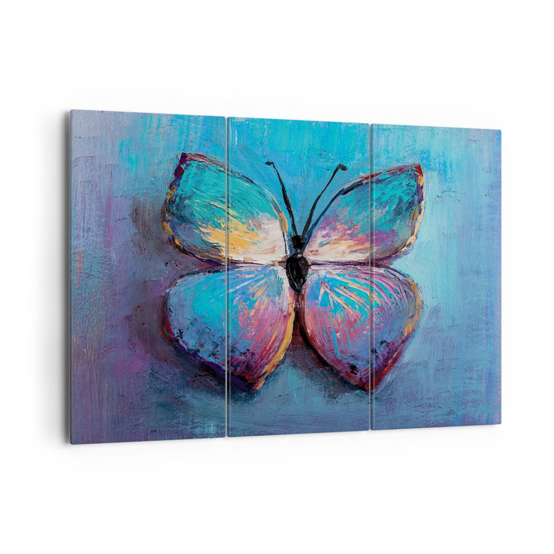 3-tlg. Leinwandbilder-Set Handwritten Butterfly Blue