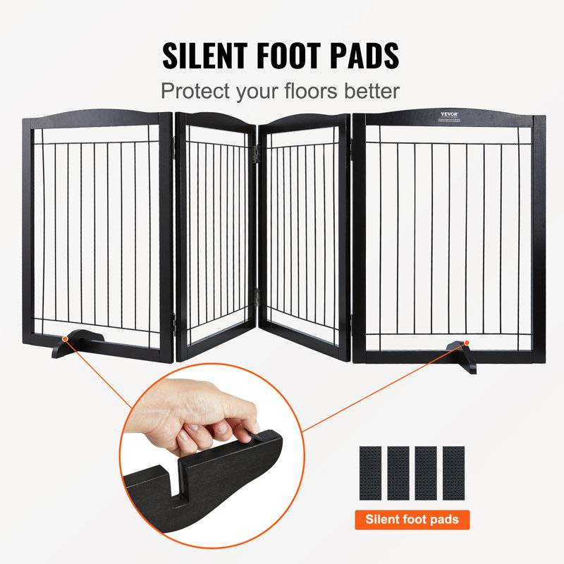 Brown Solid Wood and Metal Freestanding Pet Gate, 96.5" Wide