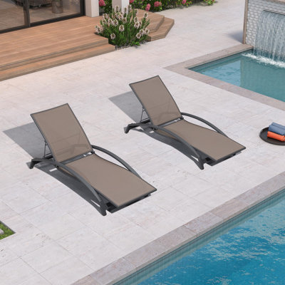 Purple Leaf Patio Reclining Chaise Lounge Set Of 2 With Ptfe Fabrics And Curved Armrests