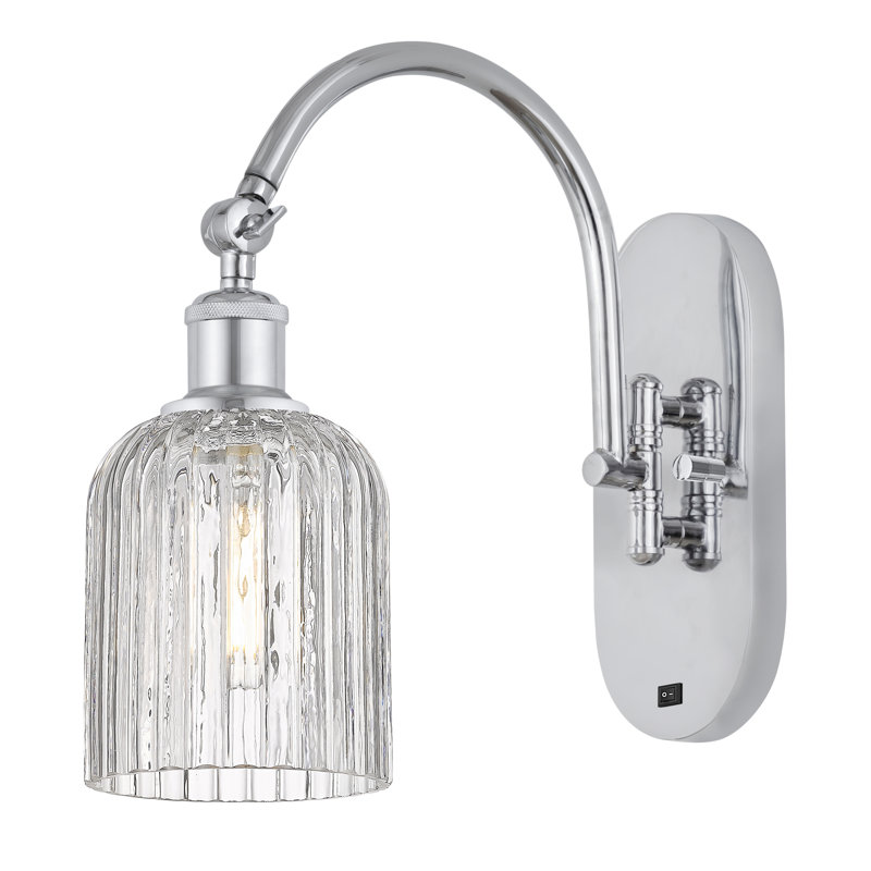 Fiennes Steel Armed Sconce, Polished Chrome, Clear