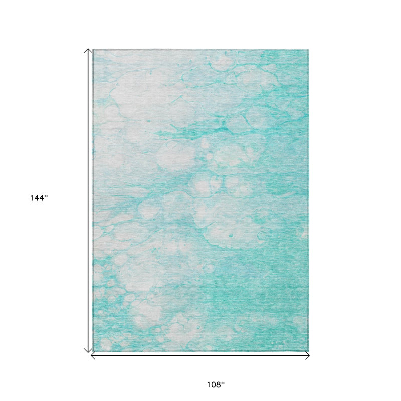 Tapis extérieur lavable abstrait ivoire et bleu sarcelle 9 pi x 12 pi Aqua