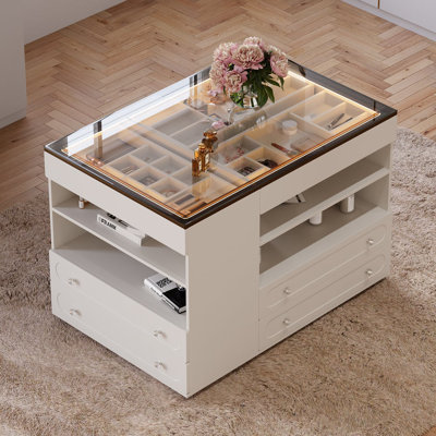 Commode avec porte à DEL et rangement pour bijoux avec lumière DEL 47 po