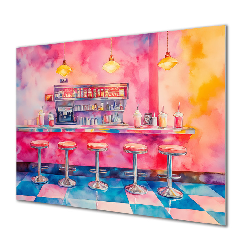«Dinner Counter 1950S», art mural rétro en métal, impression traditionnelle sur métal, L 32 po x H 16 po