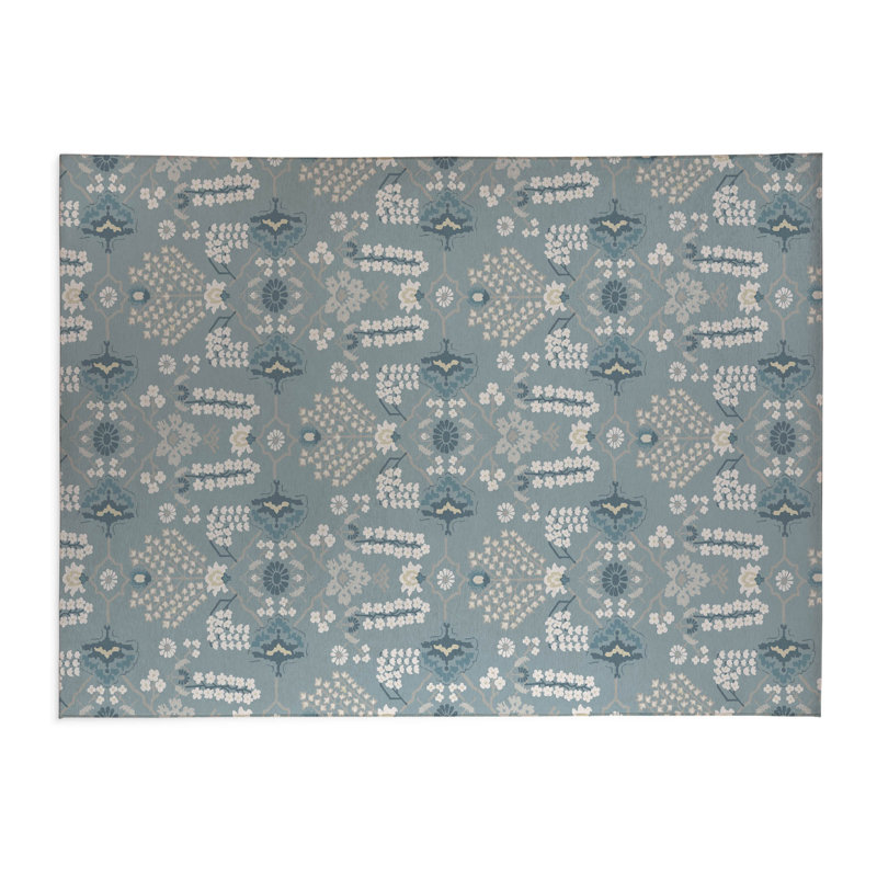 Tapis de lessive léger et antidérapant Zoey, L 61 po x H 6,5 po, Motif floral bleu