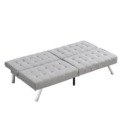 Wood Frame Futon In Grey, Stable, Stainless Leg, Space Saving, 31.57In High Versatile For Dorm,