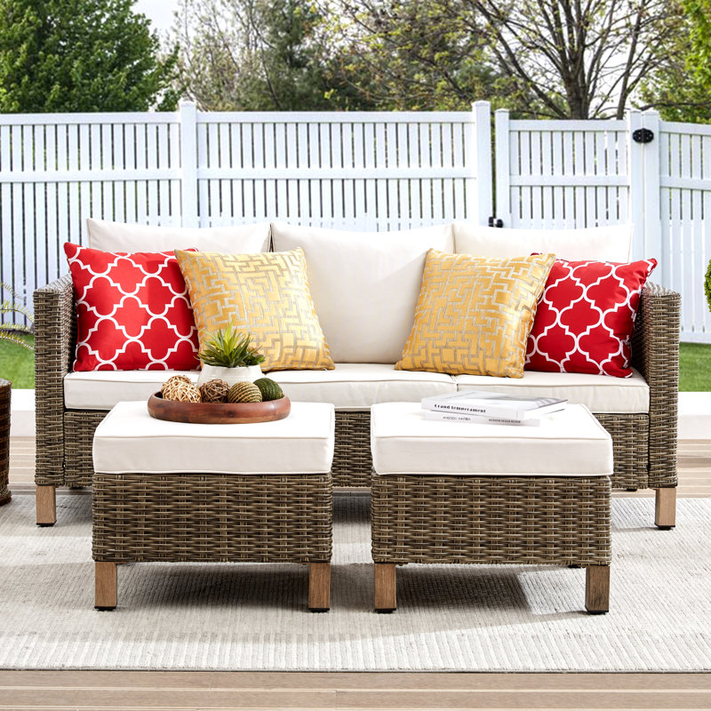 72.1'' Wide Rectangle Wicker Patio Sofa with Cushions, White