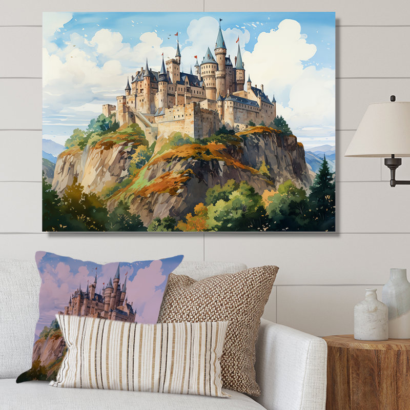 «French Castle Mountain Views - Châteaux», art mural, H 34 po x l 44 po x P 1,5 po, Toile tendue