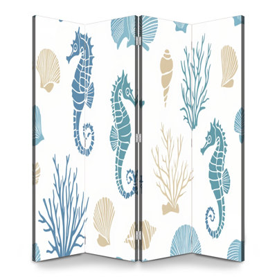 Paravent 6 panneaux à cloison pliable Royal Summer Seashell Seahorse