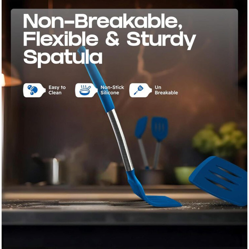 Ensemble de spatules en silicone - Turner Spatules silicone résistant à la chaleur 600 ° F - Spatules en silicone fendues et solides pour la cuisson du poisson, des œufs, des crêpes - ensemble d'ustensiles de cuisine en silicone - brume