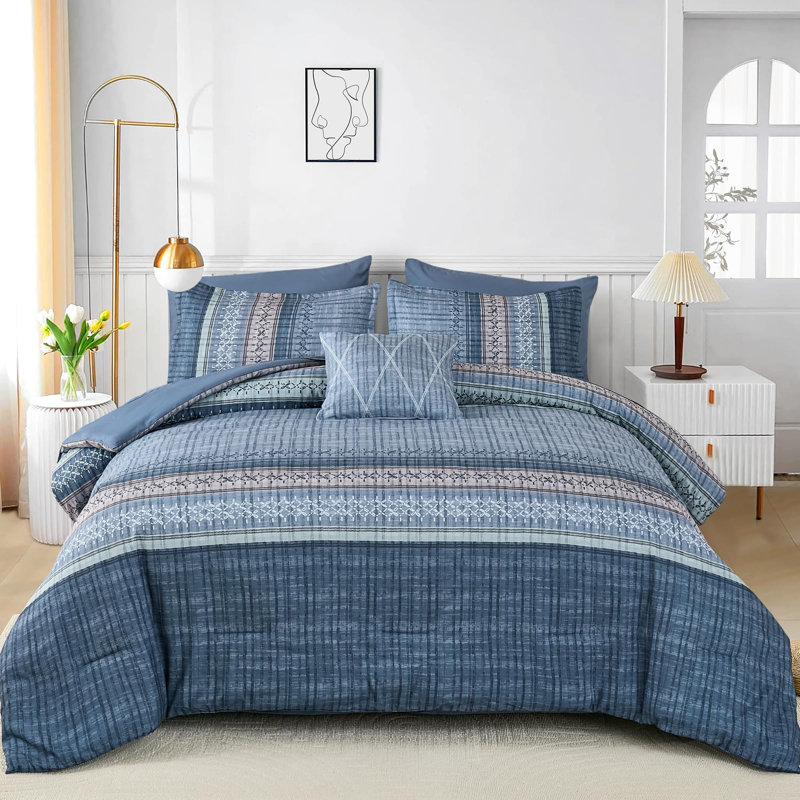 Ensemble de literie 8 pièces Boho, Édredon très grand, Bleu