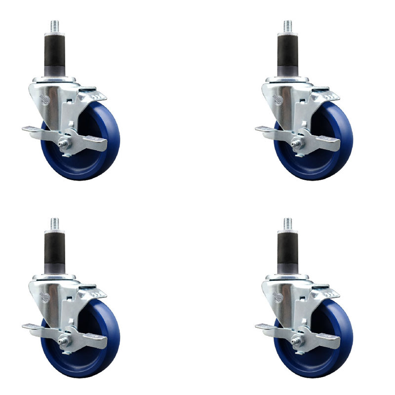 Ensemble de roulettes extensibles pivotantes en poly avec frein SCC TLB 4 po x 1-1 / 4 po