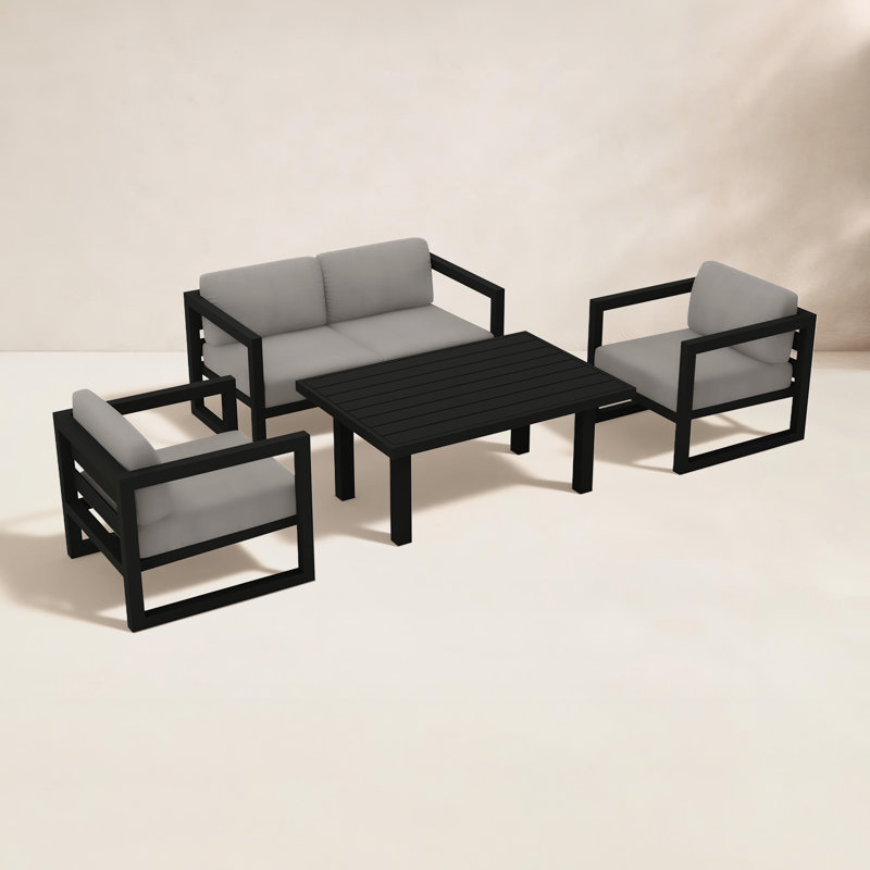 Smith 4 - Person Patio Conversation Set with Cushions, Canvas Charcoal Sunbrella® Canvas, Black, 25" H x 54" W x 25.5" D 