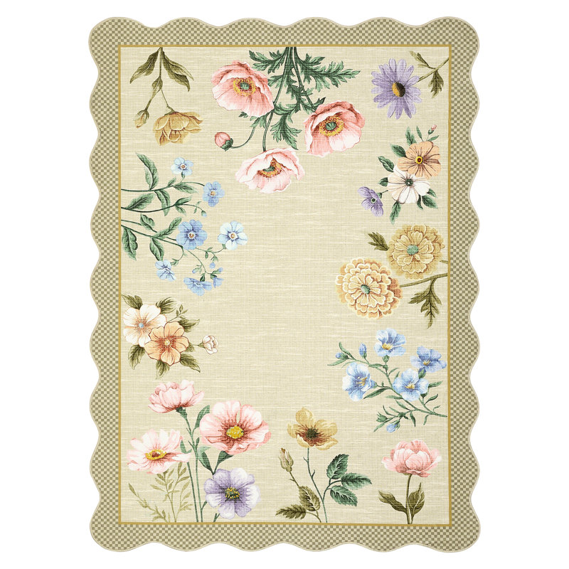 Scalloped Rug Machine Washable Floral Living Room Rugs Non Slip Bedroom Carpet for Nursery Dining Room Dorm Office, Yellow
