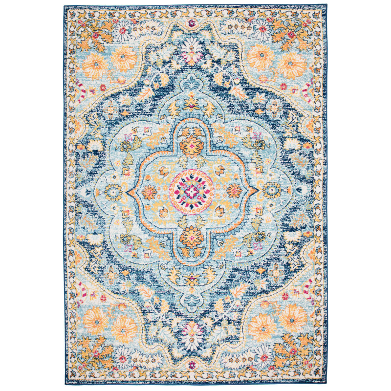 Tapis oriental bleu / orange / jaune Furtado, Rectangle de 2 pi x 3 pi