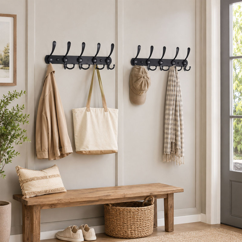 Lot de 2 porte-manteaux muraux en acier inoxydable avec crochets