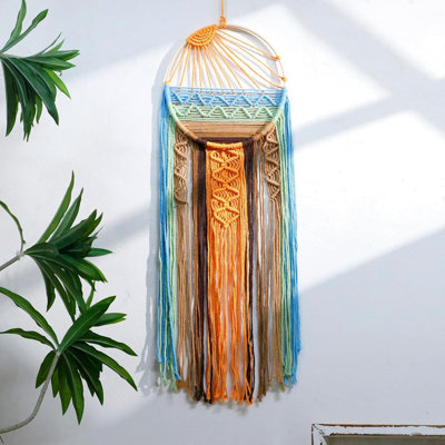 Sunrise Boho Macrame Woven Dreamcatcher Tapestry Wall Decor 