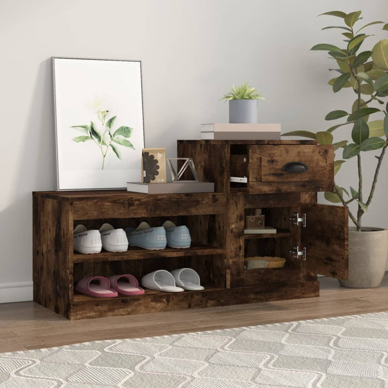 Menzen Shoe Storage Cabinet, Smoked Oak