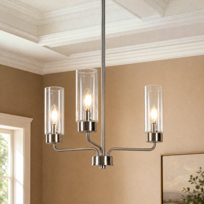 3-Light Dimmable Modern Cylinder Glass Chandelier