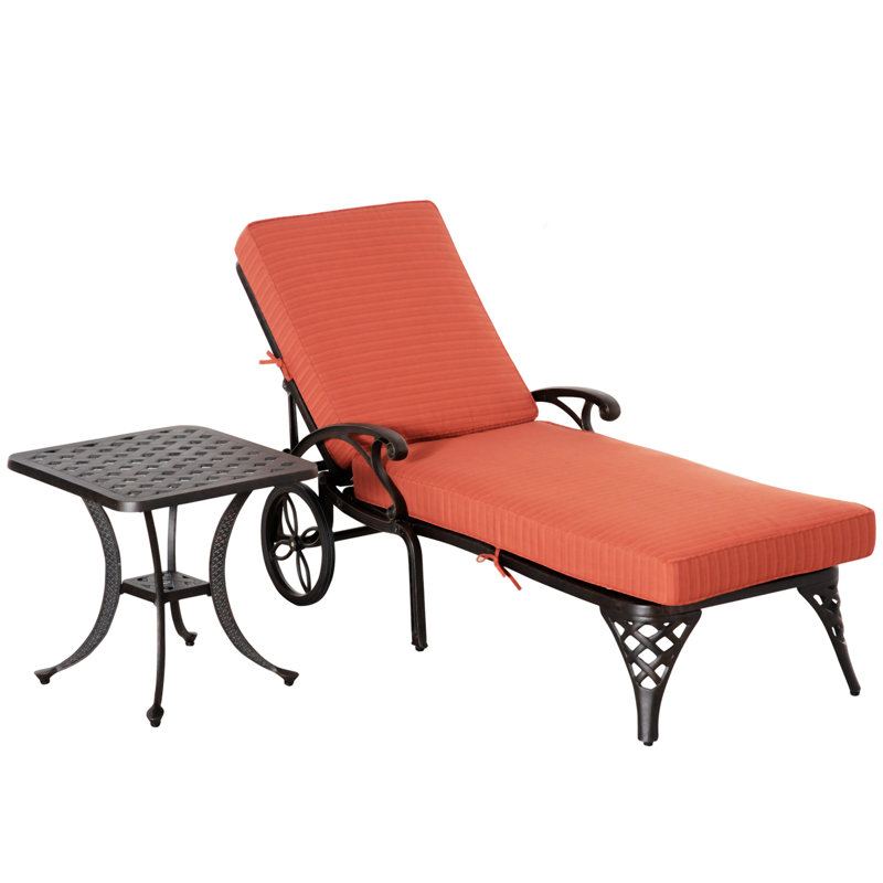 Ensemble de chaises longues inclinables 57,5 "avec coussins et table, Rouge