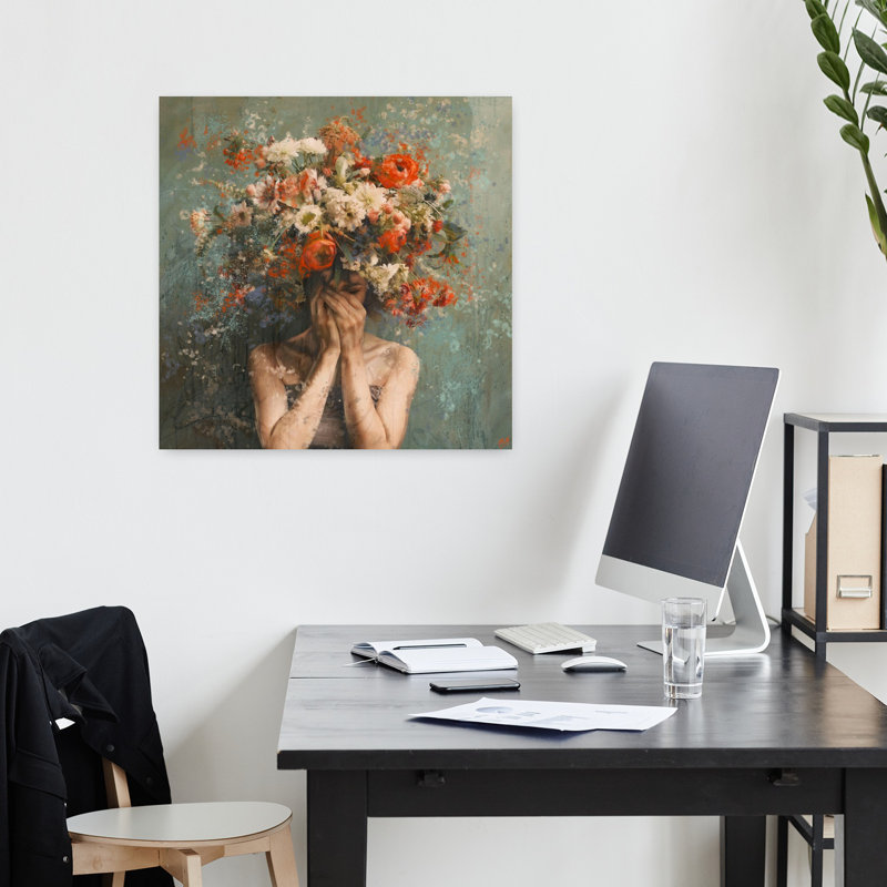 Art floral contemporain, H 18 po x l 18 po