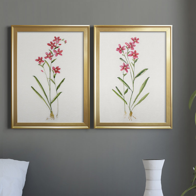 Delicate Pink I - ensemble de 2 reproductions d'art sur toile encadrées, H 18,5 po x l 49 po x P 1,5 po, Or
