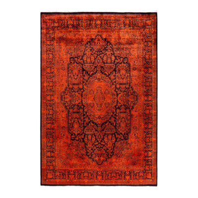 Overyed One-of-a-Kind Rectangle 6'1" X 8'10" New Age Wool Area Rug Orange/Black