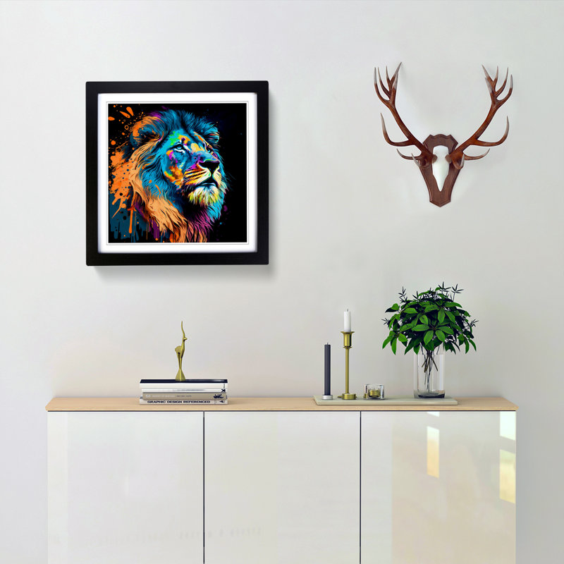 Lion - Framed Print, Black