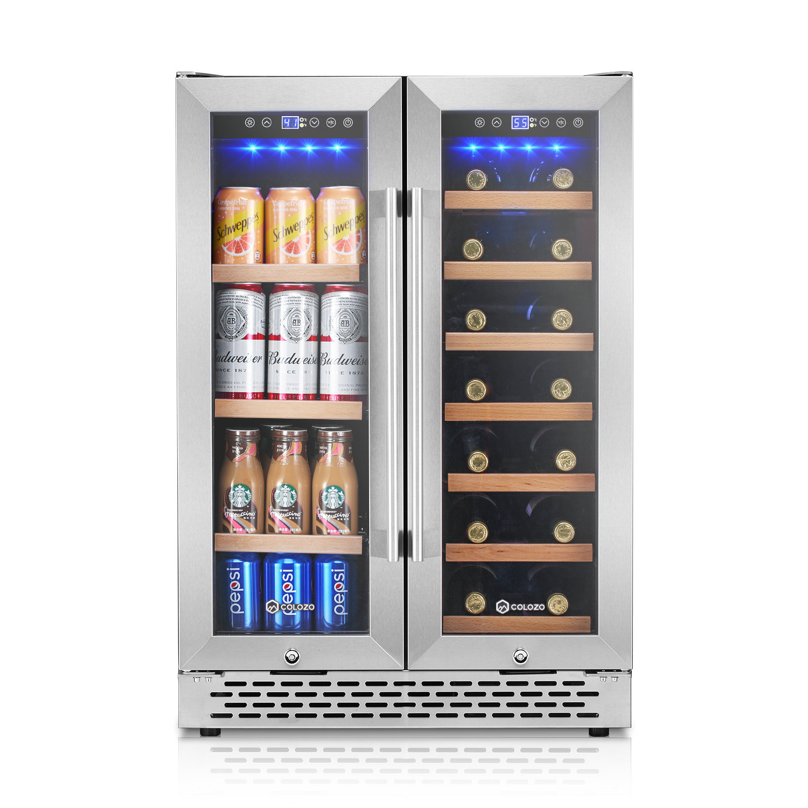 24 Inch Wine Beverage Refrigerator Under Counter, Small Beverage Refrigerator With Glass Door, Stainless Steel Wine Fridge — FIN-0017247 | Fridge.com