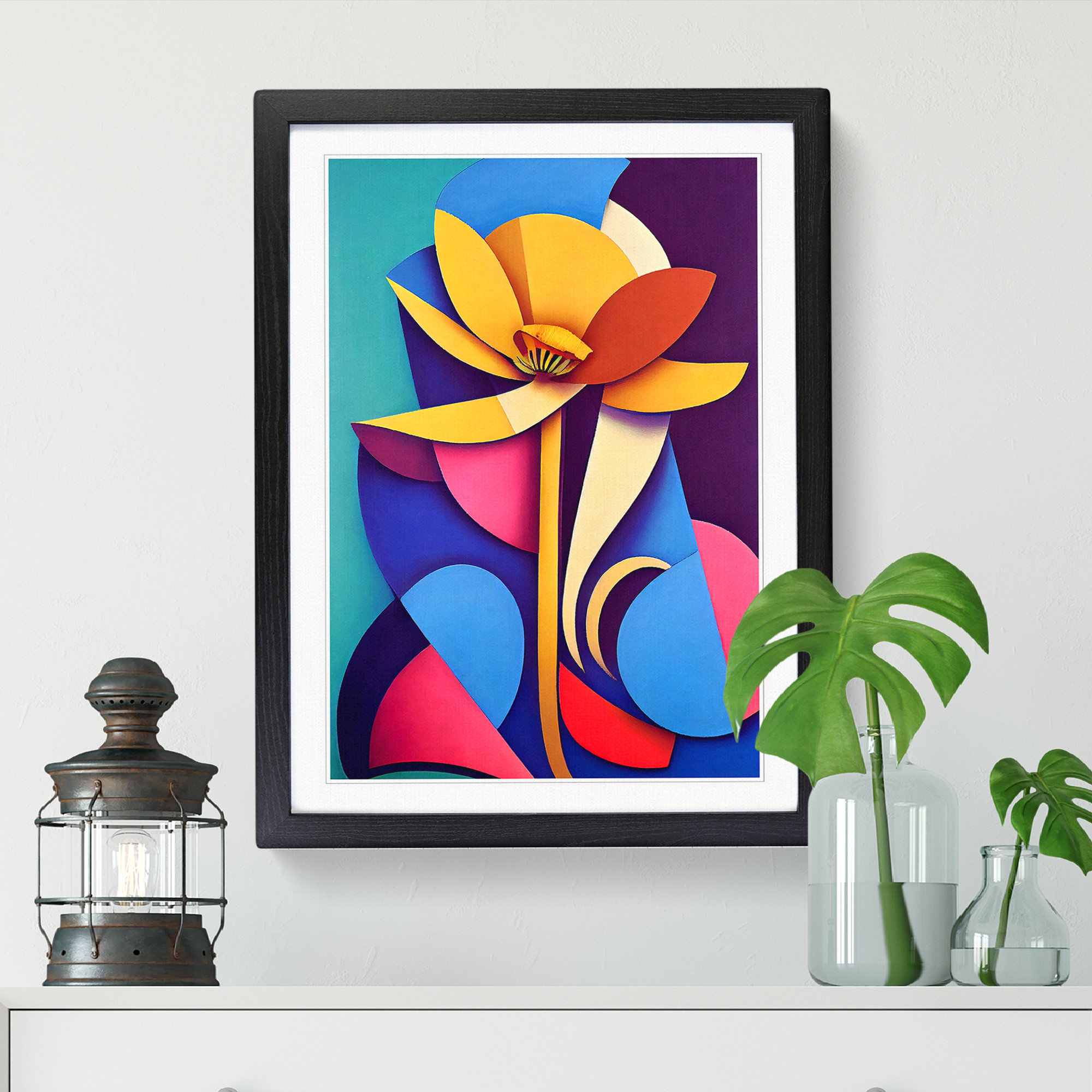 Marlow Home Co. FRM-V0523-842X Flower Cubism - Picture Frame Graphic ...