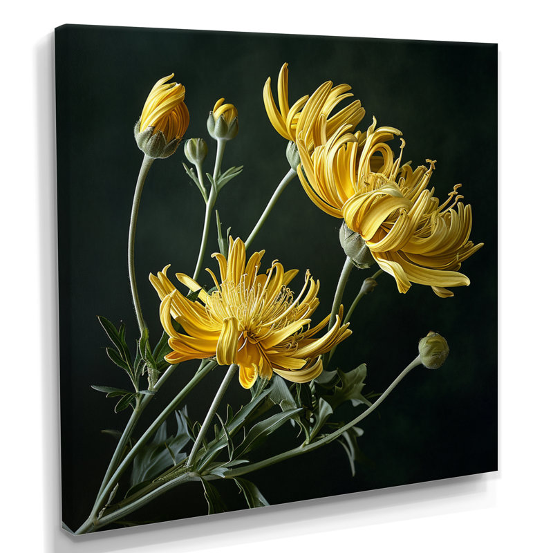 Fleurs jaunes, Forsythia, gros plan - impression d'art mural floral, Toile tendue, H 16 po x l 16 po x P 1 po