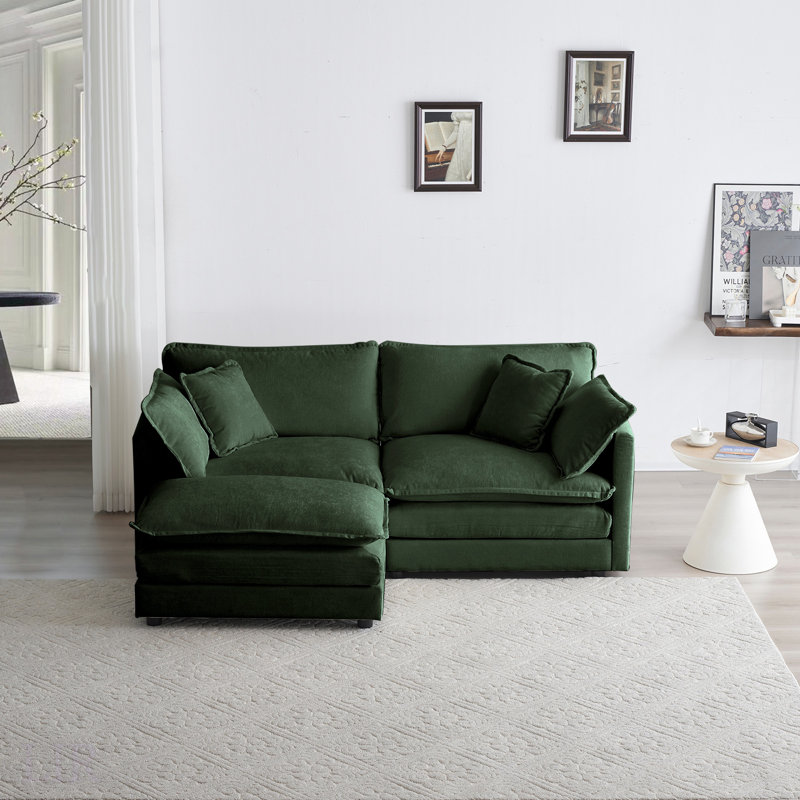 Canapé modulaire en L avec repose-pieds Chenille, Chenille verte, H 33 po x l 76,7 po x P 35 po