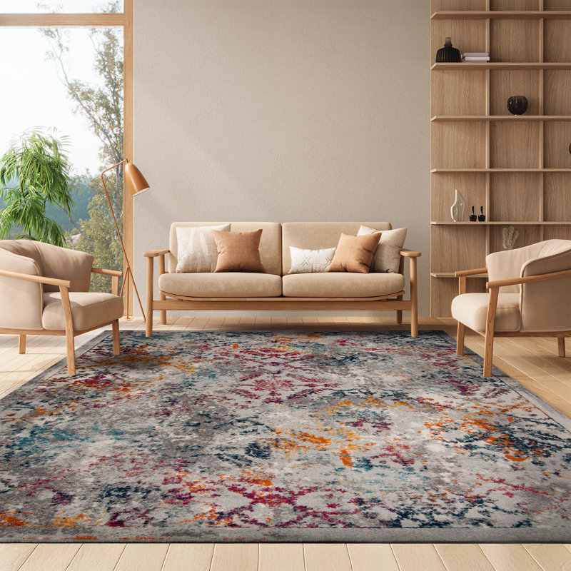 Tapis abstrait gris clair / fuchsia Christa, Rectangle 8 pi x 10 pi