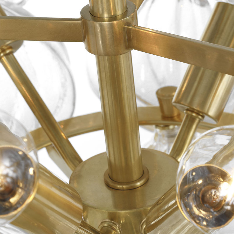 Julie Neill Caselli 36" Basket Chandelier with Clear Glass, Gold, Hand-Rubbed Antique Brass