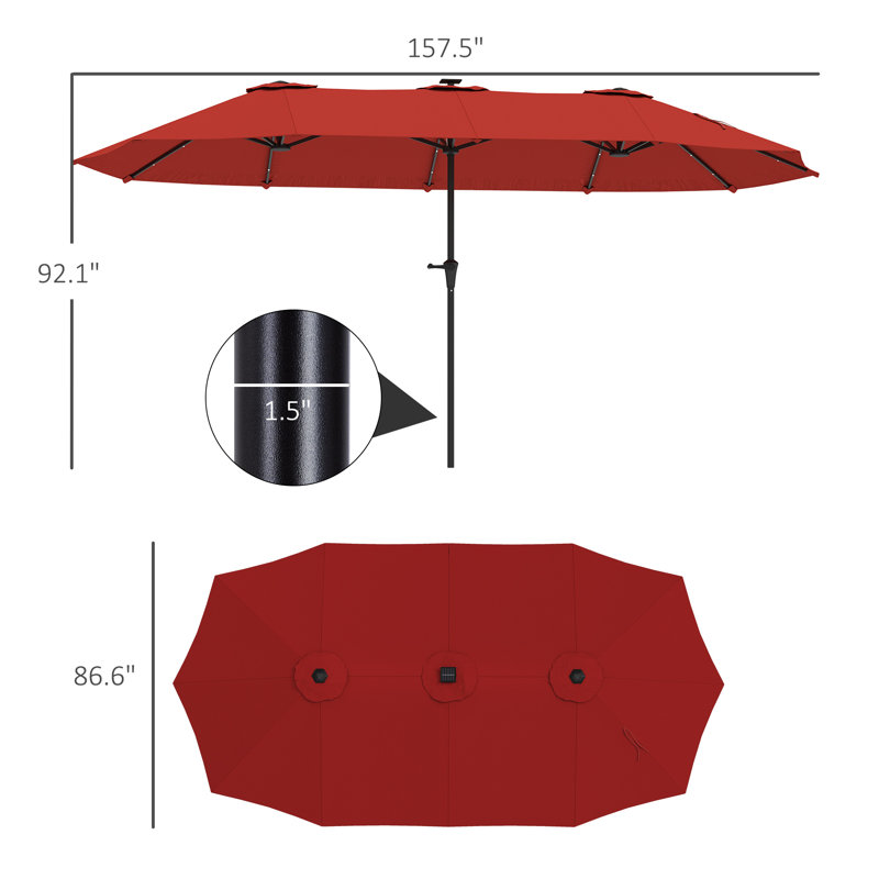 Grand parasol de patio de 13 pi avec lumières solaires, parasol de marché rectangulaire double face avec manivelle et 48 lumières DEL pour le jardin, la piscine et la cour arrière, UPF 30+