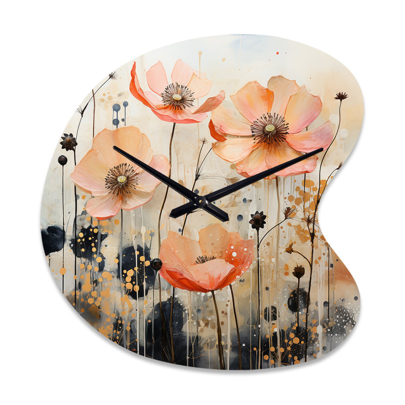«Peach Blossoming Abstractions I», horloge murale en forme de botanique unique, Petit